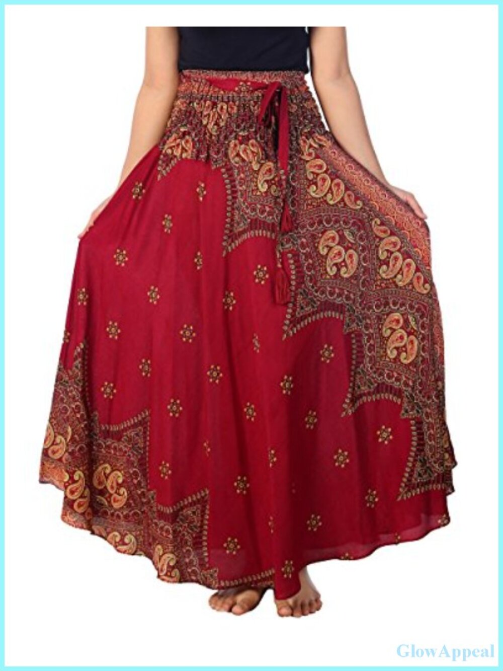 Boho Maxi Skirt for Women Floral Rayon Flowy Full Skirt